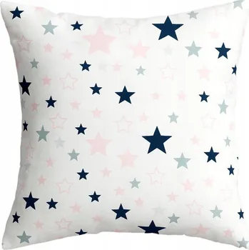 Povlak na polštářek Povlak na polštář bílý s hvězdičkami růžovými a tmavě modrými, bavlněný 40x40 cm, do školky