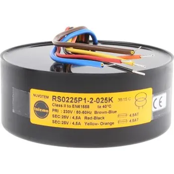 Transformátor Toroidní transformátor, počet výstupů: 2, sekundární napětí: 2 x 25V ac, 125.8 (Dia.) x 52.4mm