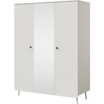 Šatní skříň Skříň s otevíracími dveřmi s otevíracími dveřmi se zrcadlem Chloe 3D 150 Bílá (černé nebo zlaté úchytky)