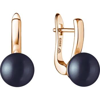 Náušnice ANNA PERLY Nadčasové dámské visací náušnice z růžově pozlaceného stříbra s černou sladkovodní perlou