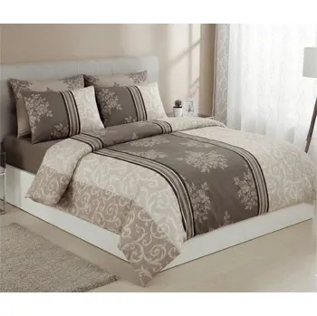 Povlečení Bavlněné povlečení Ida hnědá 140 x 220, 70 x 90 cm knoflík