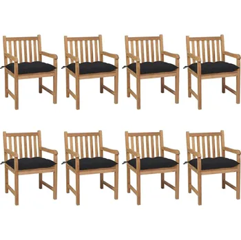OMAXI Zahradní židle 8 ks černé podušky masivní teak 448496