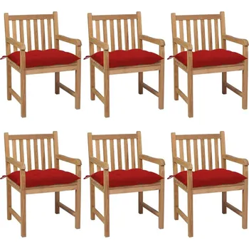 OMAXI Zahradní židle 6 ks červené podušky masivní teakové dřevo 448212
