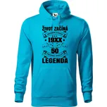 Pánská mikina s potiskem Život začíná 50 Velikost (muž): L, Vyberte barvu: Tyrkysová