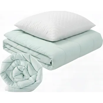 přikrývka Přikrývka 160x200 cm Teplá Prošívaná Celoroční MÁTOVĚ BÍLÁ + polštář 50x60