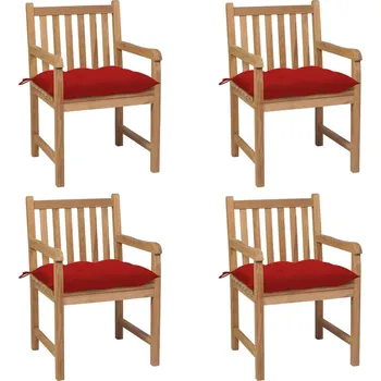 OMAXI Zahradní židle 4 ks červené podušky masivní teak 447949