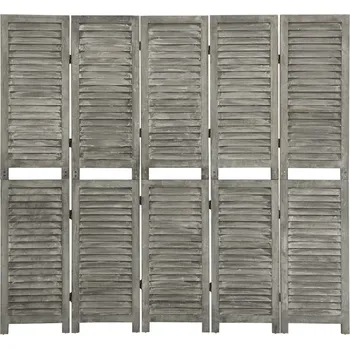 Paraván 5dílný paraván šedý 179 x 166 cm masivní dřevo - 8720286655092