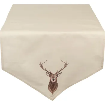 ubrus Béžový běhoun na stůl s jelenem Cosy Lodge - 50x160 cm