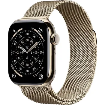 Chytré hodinky Apple Watch Series 11 GPS + Cellular 42 mm Titanový kryt Řemínek Milanese Loop zlatá M/L