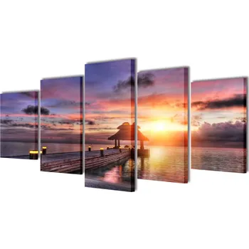 Obraz Sada obrazů, tisk na plátně, pláž s pavilónem, 200 x 100 cm - 8718475903154