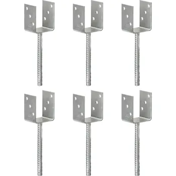 Příslušenství pro plot Plotové kotvy 6 ks stříbrné 8 x 6 x 30 cm pozinkovaná ocel - 8719883808253