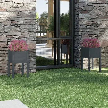 Truhlík Zahradní truhlíky 2 ks šedé 40 x 40 x 70 cm masivní borovice - 8720286815250