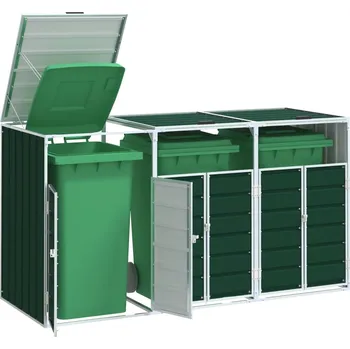 Zahradní úložný box Box na 3 popelnice zelený 216 x 81 x 115 cm ocel - 8721012876927