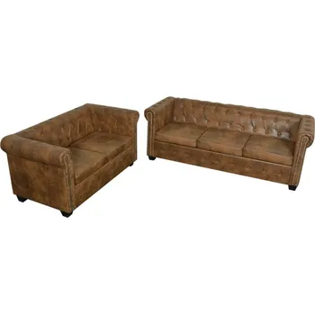 Pohovka Chesterfield sada 2místné a 3místné pohovky hnědá - 8718475551409