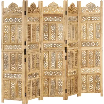 Paraván Ručně vyřezávaný 5dílný paraván 200 x 165 cm masivní mangovník - 8719883817842