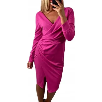 Dámské šaty V874 Volánkové zavinovací ŠATY , fuchsiová, vel. 44 (2XL)