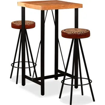 Jídelní set Barový set 3 kusy masivní akáciové dřevo, pravá kůže, plátno - 8718475602439