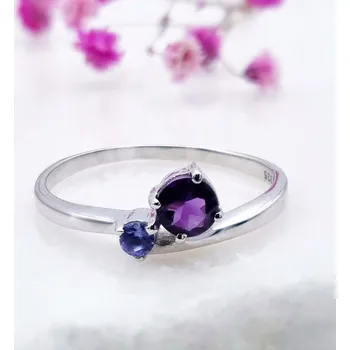Prsten Stříbrný prstýnek s ametystem a tanzanitem