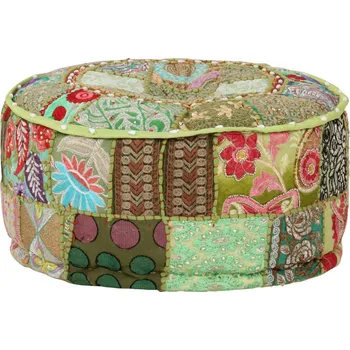 Taburet Sedací puf patchwork kulatý bavlna ruční výroba 40x20 cm zelený - 8718475620006