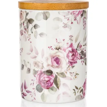 Dóza na potraviny dóza pr.10x13cm ROSE keramická s víkem dřev.