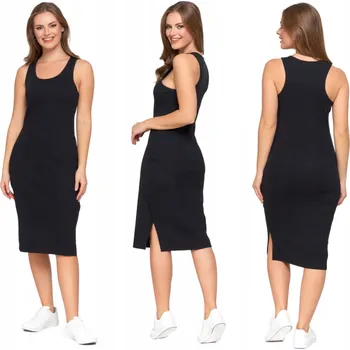 Dámské šaty Šaty Dámské Žebrované s Rozparky Černé Rovné Letní MORAJ - M