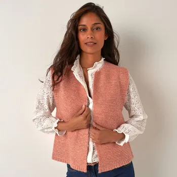 Dámská vesta Vesta z hebkého úpletu růžový melír 52