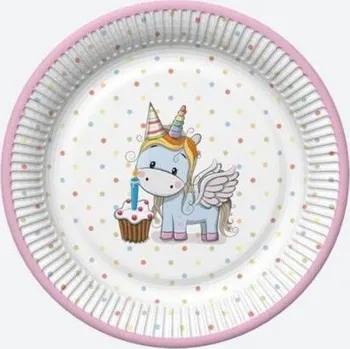 Talíř Papírový talíř velký – Jednorožec s puntíky
