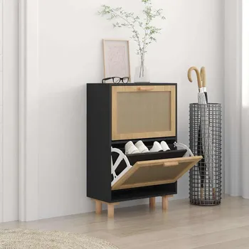 Botník Botník černý 52 x 25 x 80 cm kompozitní dřevo a přírodní ratan - 8720287102694