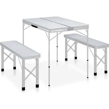Zahradní sestava Skládací kempingový stůl se 2 lavicemi hliník bílý - 8719883768052