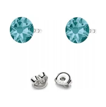 Náušnice Stříbrné Náušnice 925 s krystaly Swarovski Rose 4,5 mm Blue Zircon