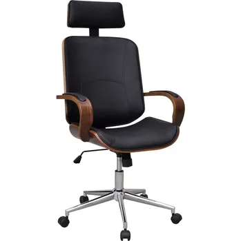 Kancelářská židle s opěrkou hlavy ohýbané dřevo a umělá kůže - 8718475925187