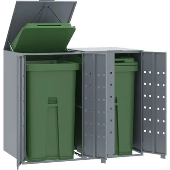 Přístřešek na popelnici Box na 2 popelnice šedý 138 x 79 x 117 cm ocel - 8721102611773