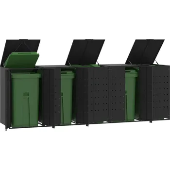 Zahradní úložný box Box na 5 popelnic černý 345 x 79 x 117 cm ocel - 8721102611704