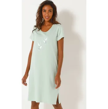 Dámská noční košile Krátká noční košile s krátkými rukávy a potiskem ptáčků lipová 54