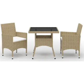 Zahradní sestava 3dílný zahradní jídelní set béžový polyratan a sklo - 8720286201572