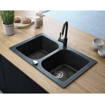 Granitový dřez Dvoukomorový granitový dřez Lavello černý