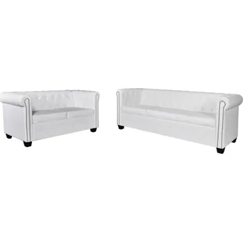 Obývací pokoj Chesterfield 2místná a 3místná sedačka umělá kůže bílá - 8718475957355