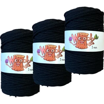 Příze 3x Woody 5 mm – Černá (100m)
