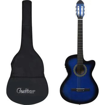 Klasická kytara 12dílný folkový kytarový set s ekvalizérem a 6 strunami modrý - 8719883885575