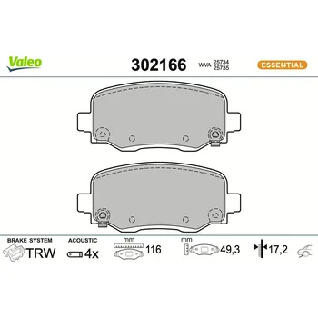 Brzdová destička Sada brzdových destiček, kotoučová brzda VALEO 302166