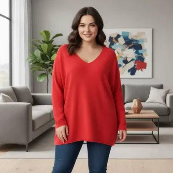 Dámský svetr Červený dámský svetr v nadměrné UNI velikosti (XL–4XL) 1931