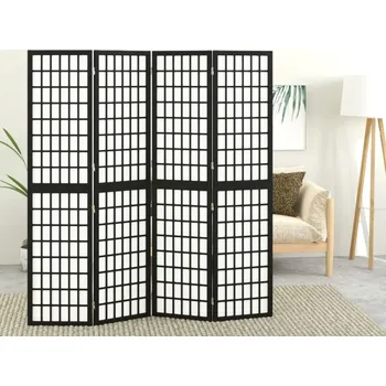 Paraván Skládací 4dílný paraván v japonském stylu 160 x 170 cm černý - 8720845718664