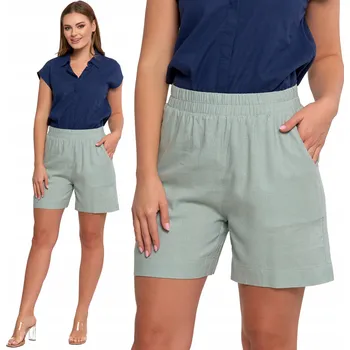 Dámské kraťasy DÁMSKÉ LNĚNÉ ŠORTKY MORAJ S VYSOKÝM PASEM - KRÁTKÉ PRODYŠNÉ KRAŤASY M