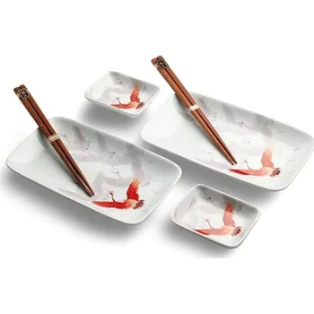 Talíř ORIENTAL Čínský porcelánový set na sushi Crane 4 ks