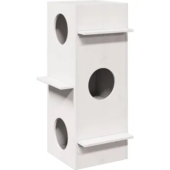 Kočičí domeček bílá 43x43x90 cm masivní borové dřevo - 8721158637734