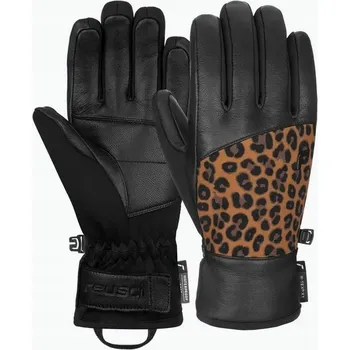 Rukavice Dámské lyžařské rukavice REUSCH Beatrix Kožené černé s panterkou 7,5 M