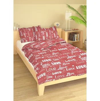 Povlečení Bavlněné povlečení Love červená 140x200 cm, 70x90 cm