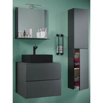 Koupelnový nábytek Vcm 4dílná umyvadlová skříňka Lendas BL L se zrcadlem 60 cm + vysoká skříňka, antracit