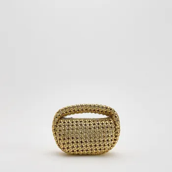 Kabelka Reserved - Pletená kabelka hobo - zlatý - 355GA-GLD - 355GA-GLD-ONE