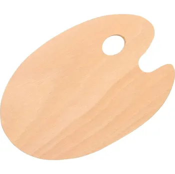 paleta Royal & Langnickel RD329 dřevěná paleta 29×19,5 malířská paleta oválná dřevo míchání barev otvor pro palec ergonomický úchop